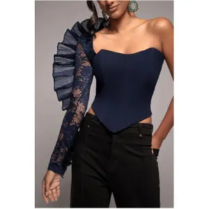 Corset asymétrique à plis éventail et volants femme Goddiva image-2