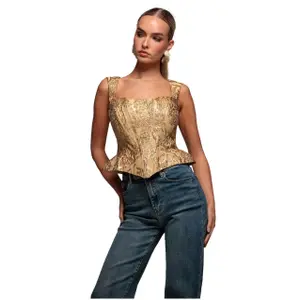 Ärmelloser Jacquard-Korsett mit Schnürung Damen Goddiva image-0