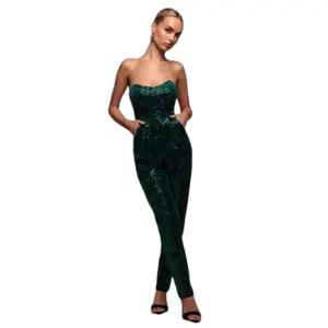 Jumpsuit för kvinnor Goddiva Sequin & Velvet Corset image-0