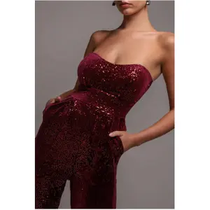 Jumpsuit för kvinnor Goddiva Sequin & Velvet Corset image-2