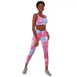 Σετ από crop top tie-dye και κολάν γυναικείο Goddiva image-0