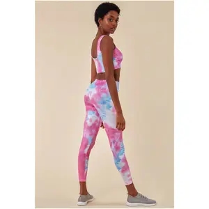 Σετ από crop top tie-dye και κολάν γυναικείο Goddiva image-1