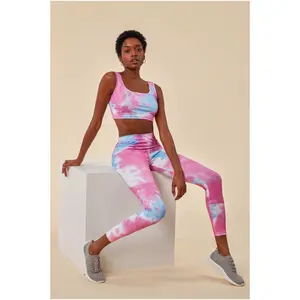 Σετ από crop top tie-dye και κολάν γυναικείο Goddiva image-2