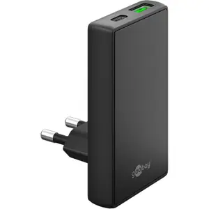 Adattatore di alimentazione 1x USB-C + 1x USB-A Goobay Fast Charger 90° Flat