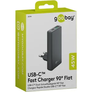 Adattatore di alimentazione 1x USB-C + 1x USB-A Goobay Fast Charger 90° Flat image-1