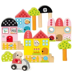 Set of 40 wooden building blocks rabbit figurine Goula image-1