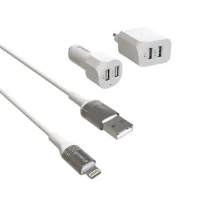 Chargeur voiture et secteur 2 USB alu Fast Charge et câble MFi Green_e