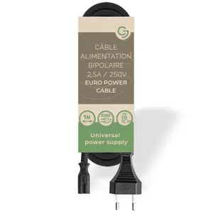 Câble alimentation secteur bipolaire GreenJoy Saturn/Dreamcast/XBOX/PS1/PS2/PS3 Slim PS4
