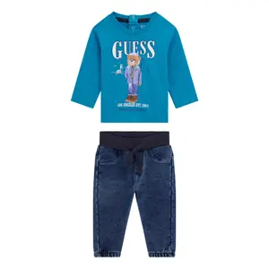 Baby boy long sleeve t-shirt and jeans set Guess image-0