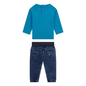 Baby boy long sleeve t-shirt and jeans set Guess image-1