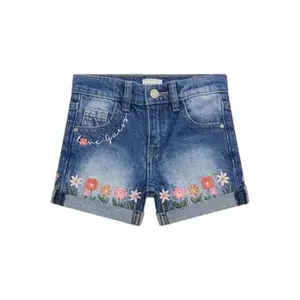 Rigid denim shorts with embroidery for baby girl Guess image-0