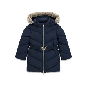 Long Zip-Up Hooded Puffer Jacket Girl Guess image-0