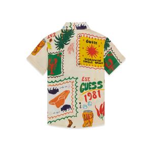Children's short-sleeve viscose poplin shirt Guess image-1