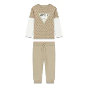 Long Sleeve Cotton T-Shirt Set and Trousers for Baby Boy Guess Active image-0