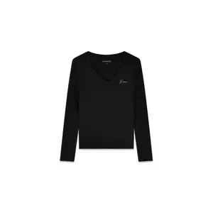 T-shirt maniche lunghe a V e mini logo donna Guess image-0