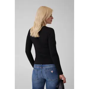 T-shirt maniche lunghe a V e mini logo donna Guess image-4