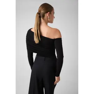 Asymmetrical Draped Bodysuit for Women Guess image-3