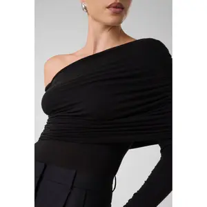 Asymmetrical Draped Bodysuit for Women Guess image-5