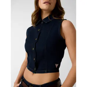 Women's Sleeveless Cropped Denim Shirt Guess image-3