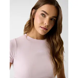 Ribbed Trim Embroidered T-Shirt Women Guess image-4