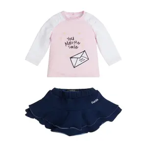 Baby girl long sleeve t-shirt and denim skirt set Guess image-0