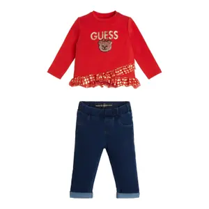 Baby girl long sleeve t-shirt and jeans set Guess image-0