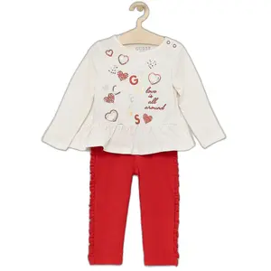 Baby girl long sleeve t-shirt and terry pants set Guess image-0