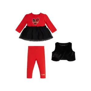 Baby pige pelsvest + t-shirt + leggings sæt Guess image-0