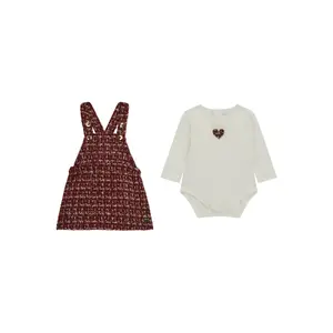 Baby girl long sleeve bodysuit and tweed dungaree dress set Guess image-0