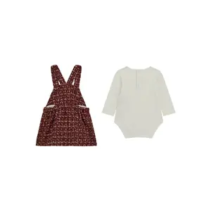 Baby girl long sleeve bodysuit and tweed dungaree dress set Guess image-1