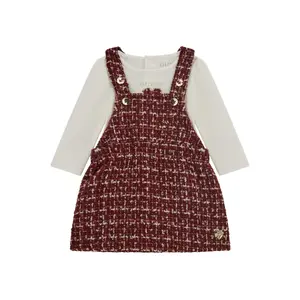Baby girl long sleeve bodysuit and tweed dungaree dress set Guess image-2