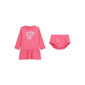 Long sleeve dress set with baby girl tights Guess Interlock image-0