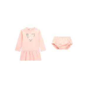Long sleeve dress set with baby girl tights Guess Interlock image-0
