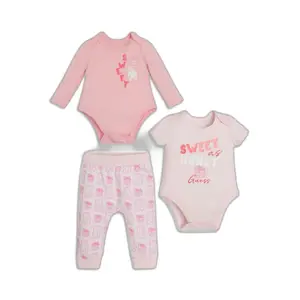 Short sleeve bodysuit + long sleeve bodysuit + baby pants Guess image-0