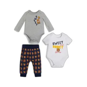 Short sleeve bodysuit + long sleeve bodysuit + baby pants Guess image-0