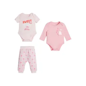 Baby girl bodysuit + long sleeve bodysuit + jogging suit set Guess image-0