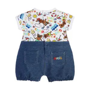 Baby girl short jumpsuit in mixed fabric Guess image-1