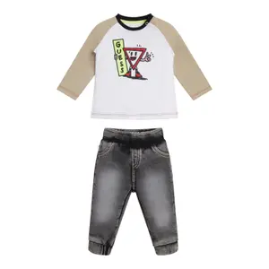 Baby boy long sleeve t-shirt and jeans set Guess image-0