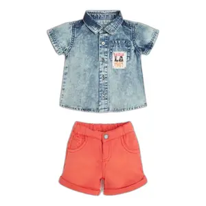 Baby boy denim shirt + shorts set Guess image-0