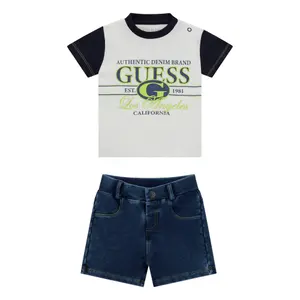 Baby boy t-shirt and denim shorts set Guess image-0