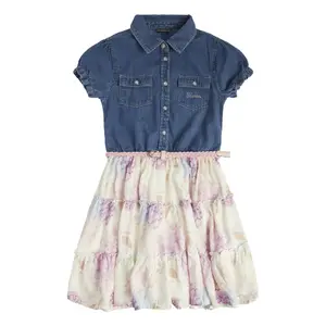 Girl's mixed fabric denim dress Guess image-0