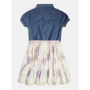 Girl's mixed fabric denim dress Guess image-1