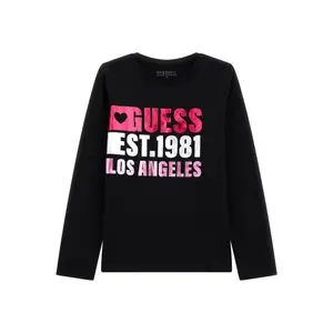 Stretchy T-shirt with logo on the front long sleeves kids Guess image-0