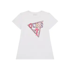 Sequin triangular logo stretch T-shirt for girls Guess image-0