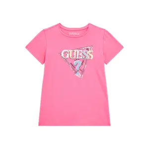 Sequin triangular logo stretch T-shirt for girls Guess image-0