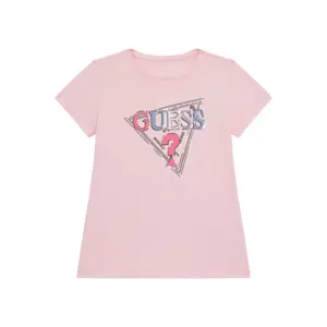 Sequin triangular logo stretch T-shirt for girls Guess image-0