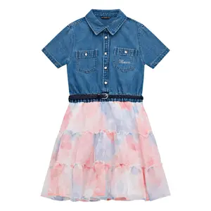 Flared dress in mixed fabric for girls Guess image-0