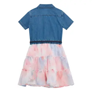 Flared dress in mixed fabric for girls Guess image-2