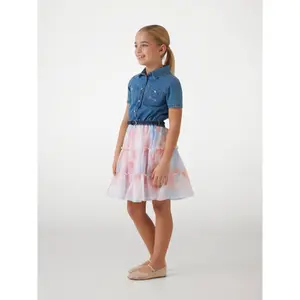 Flared dress in mixed fabric for girls Guess image-1