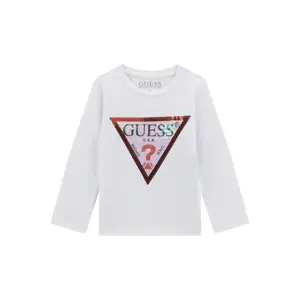 T-shirt με τριγωνικό λογότυπο με παγιέτες και μακριά μανίκια για κορίτσι Guess image-0